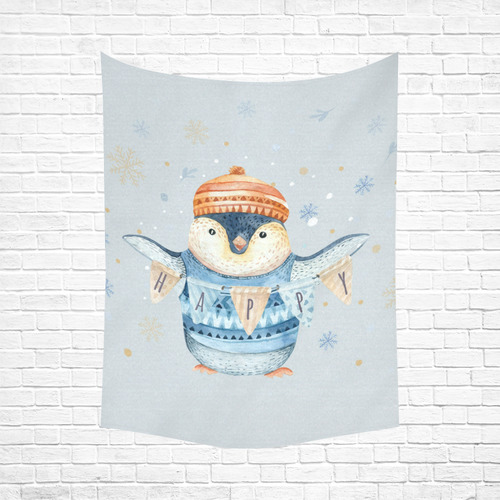 cute penguin, christmas Cotton Linen Wall Tapestry 60"x 80"