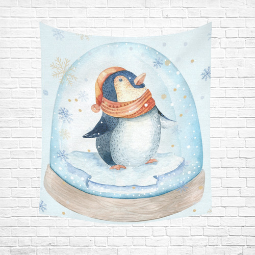 cute penguin, christmas Cotton Linen Wall Tapestry 51"x 60"