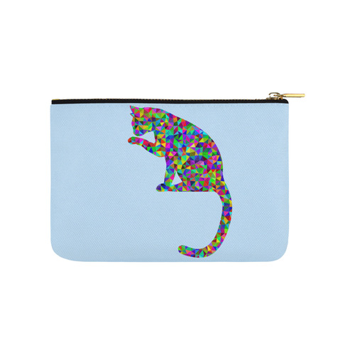 Sitting Kitty Abstract Triangle Blue Carry-All Pouch 9.5''x6''