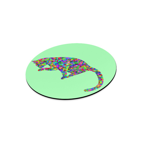 Sitting Kitty Abstract Triangle Mint Green Round Mousepad