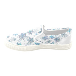 Snowflakes, Blue snow, stitched Women's Unusual Slip-on Canvas Shoes (Model 019)