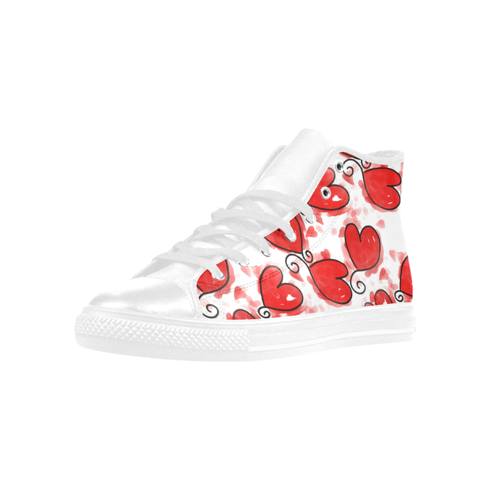 Love Hearts Watercolor Aquila High Top Microfiber Leather Women's Shoes (Model 032)