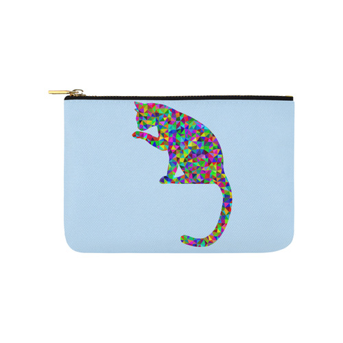 Sitting Kitty Abstract Triangle Blue Carry-All Pouch 9.5''x6''