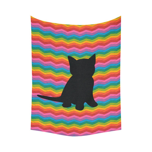 Lovely Kitten Shape Cotton Linen Wall Tapestry 60"x 80"