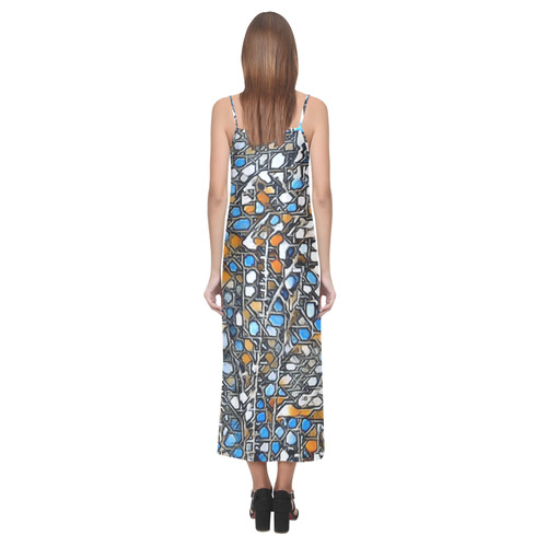 abstract mosaic A V-Neck Open Fork Long Dress(Model D18)