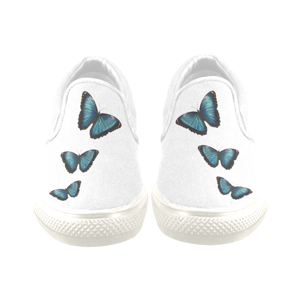 Morpho hyacintus butterflies painting Women's Unusual Slip-on Canvas Shoes (Model 019)