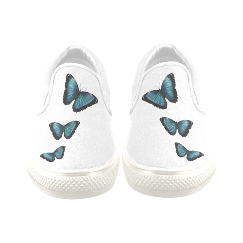 Morpho hyacintus butterflies painting Women's Unusual Slip-on Canvas Shoes (Model 019)