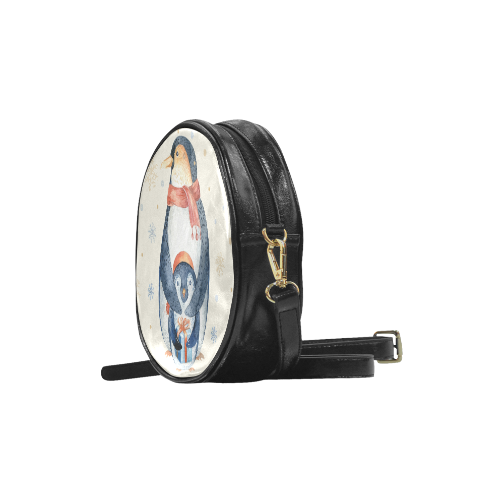 cute penguin, christmas Round Sling Bag (Model 1647)