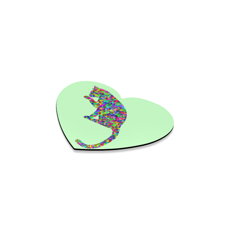Sitting Kitty Abstract Triangle Green Heart Coaster