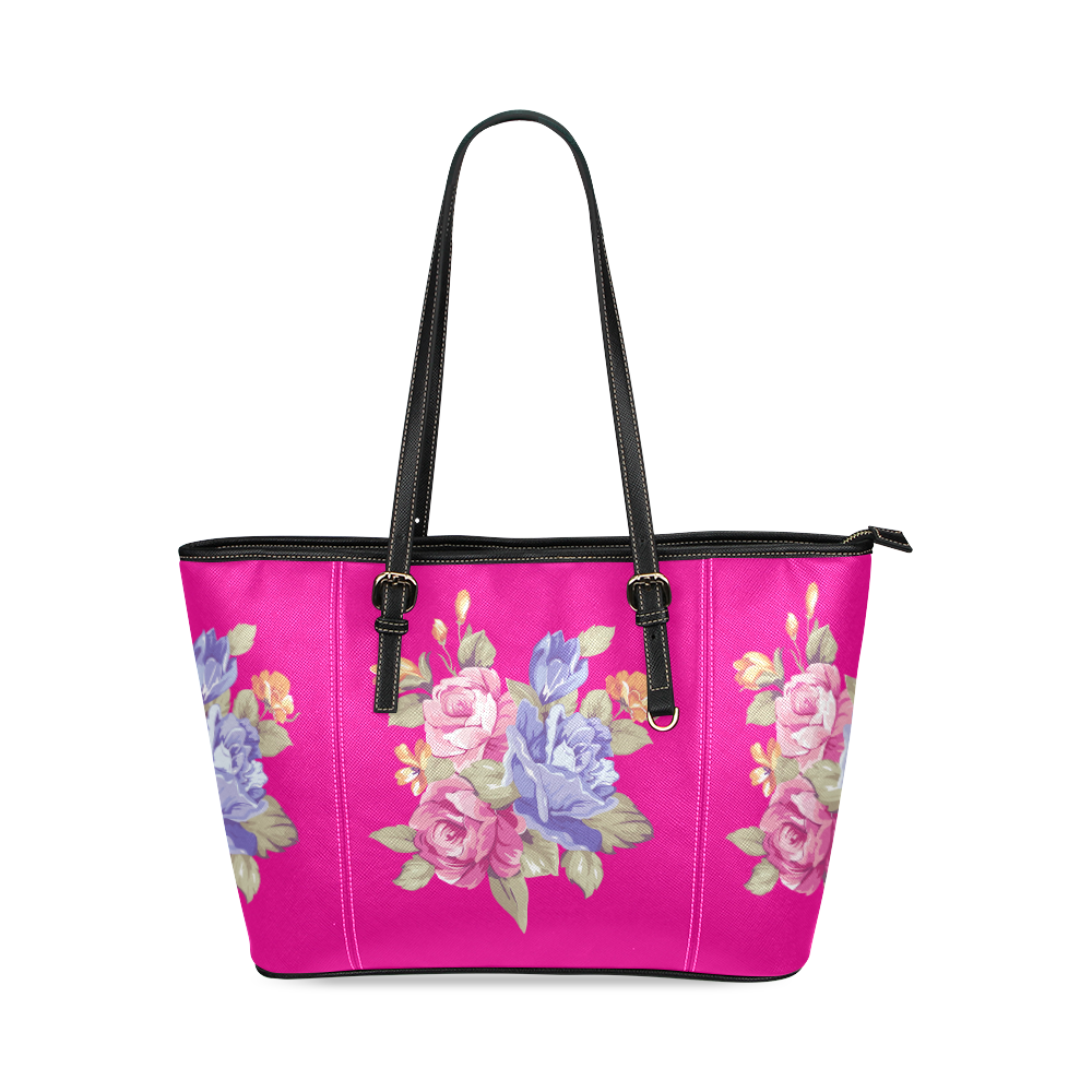 Floral Leather Tote Bag/Large (Model 1640) | ID: D1098015