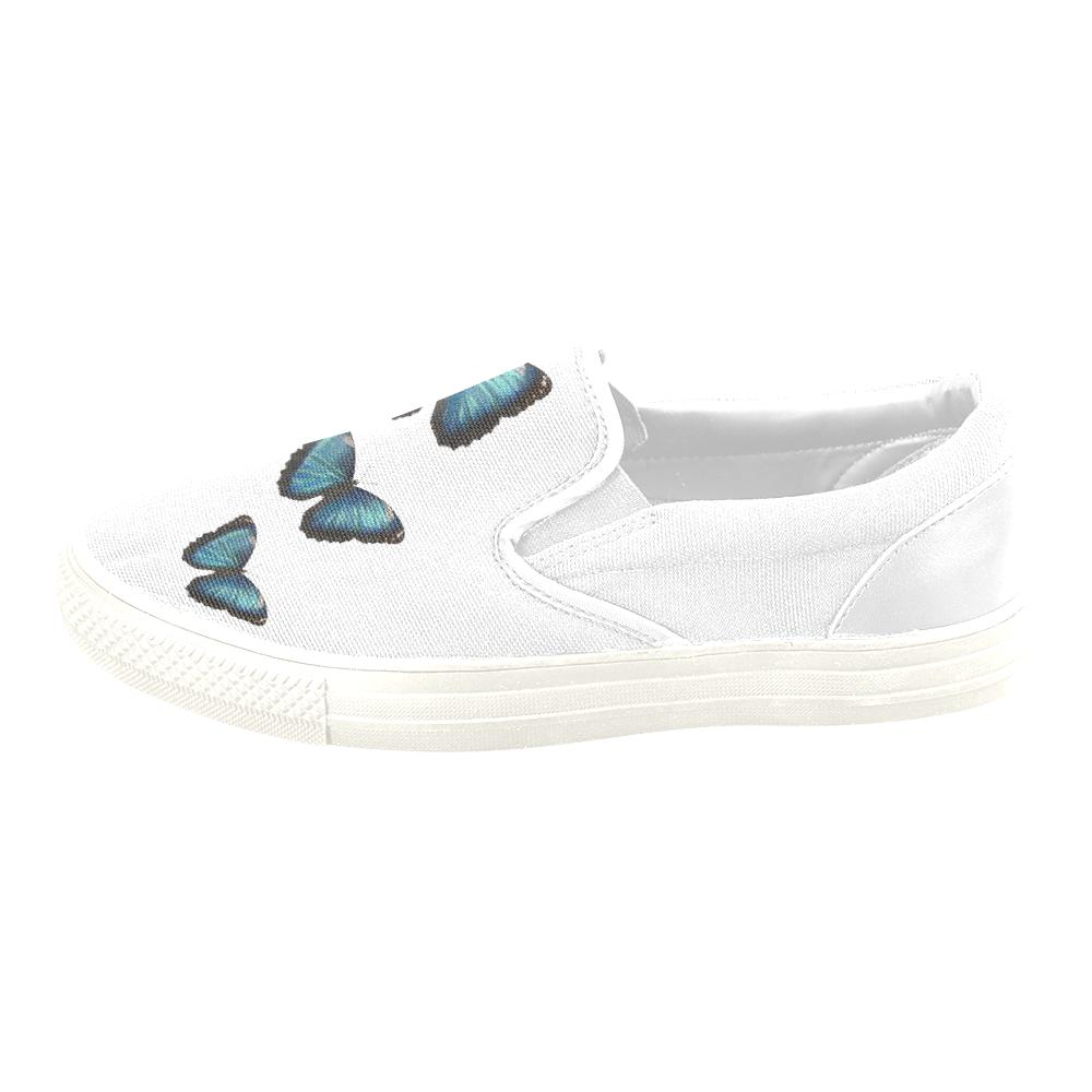 Morpho hyacintus butterflies painting Women's Unusual Slip-on Canvas Shoes (Model 019)