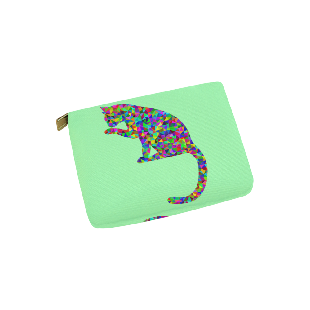 Sitting Kitty Abstract Triangle Mint Green Carry-All Pouch 6''x5''