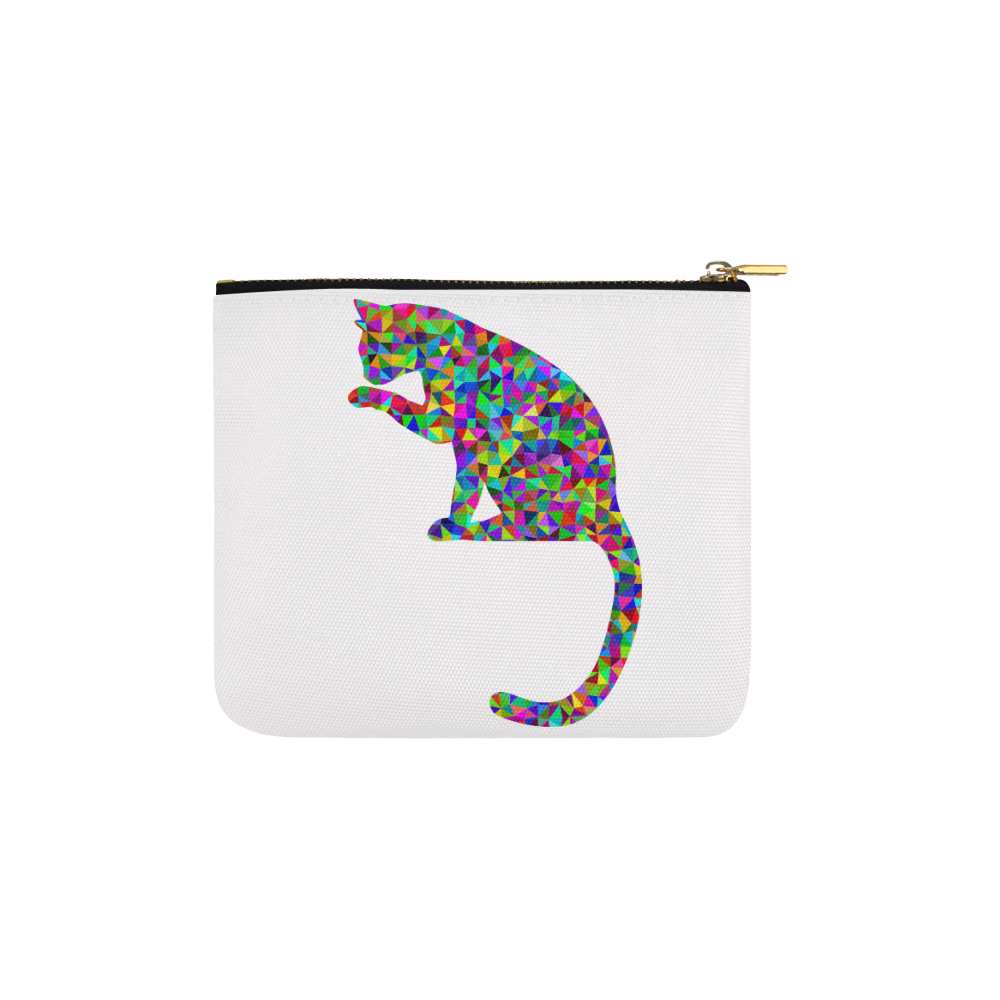 Sitting Kitty Abstract Triangle White Carry-All Pouch 6''x5''