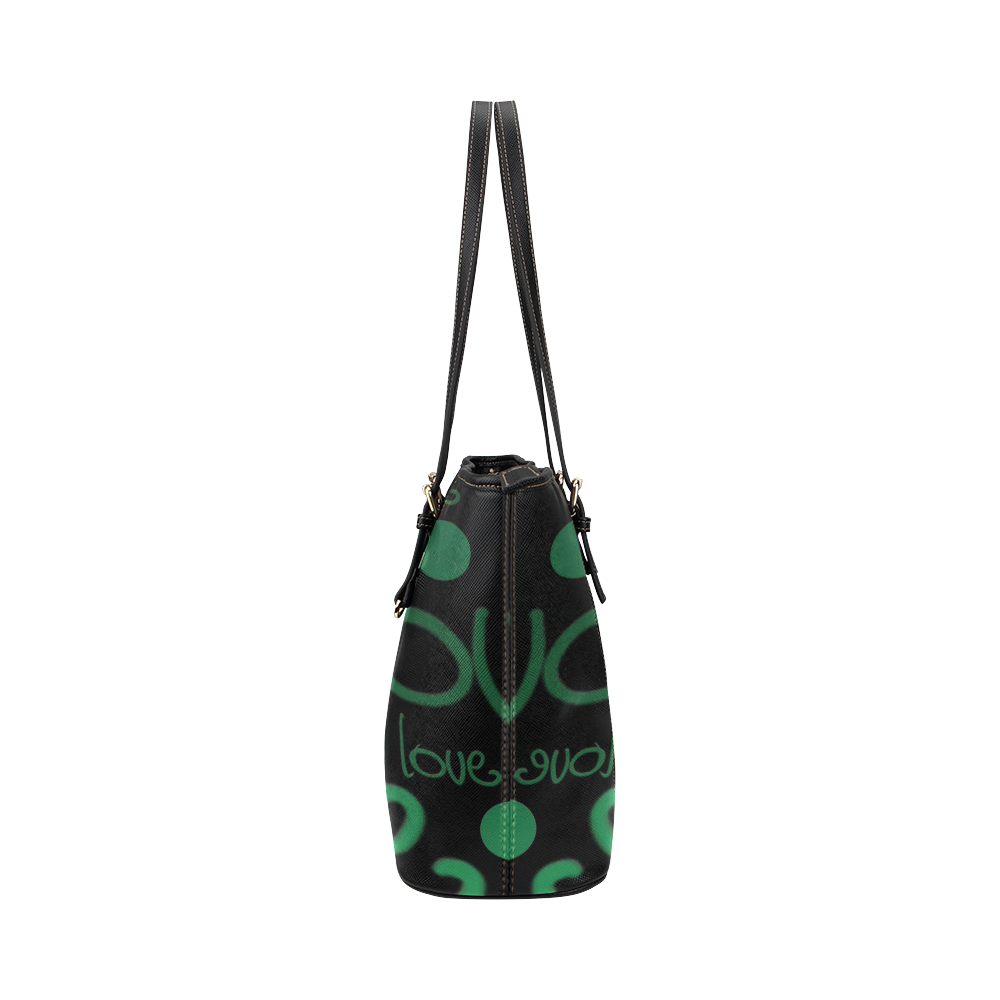 Green Love Leather Tote Bag/Large (Model 1651)