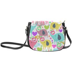 Cute Elephants Hearts Flowers Floral Classic Saddle Bag/Small (Model 1648)