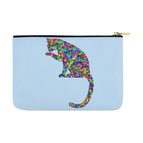 Sitting Kitty Abstract Triangle Blue Carry-All Pouch 12.5''x8.5''