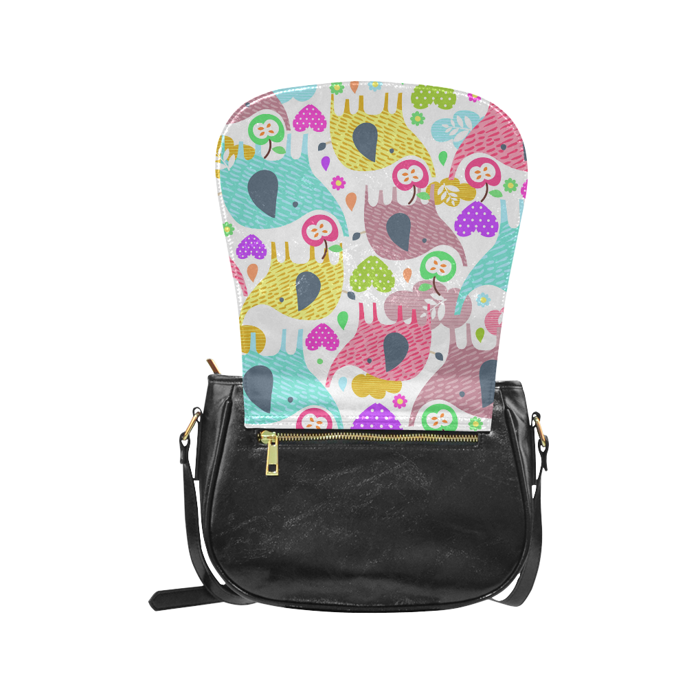 Cute Elephants Hearts Flowers Floral Classic Saddle Bag/Small (Model 1648)