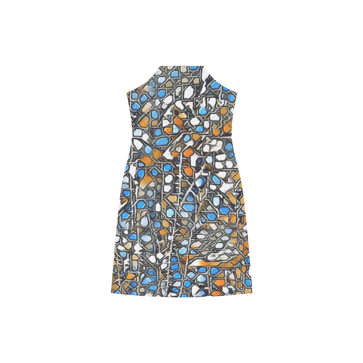 abstract mosaic A V-Neck Open Fork Long Dress(Model D18)