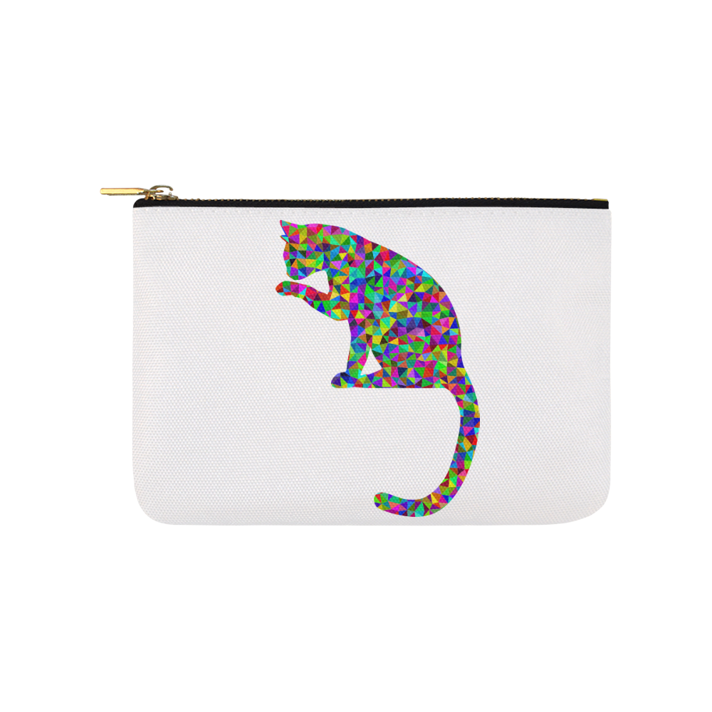 Sitting Kitty Abstract Triangle White Carry-All Pouch 9.5''x6''