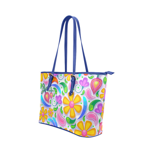 Funny Colorful Flowers Leather Tote Bag/Small (Model 1651)