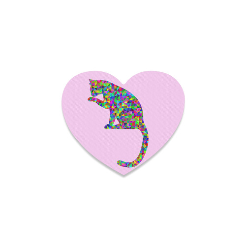 Sitting Kitty Abstract Triangle Pink Heart Coaster