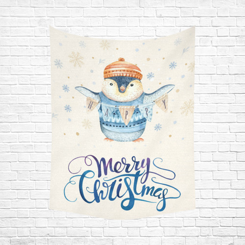 cute penguin, christmas wishes Cotton Linen Wall Tapestry 60"x 80"