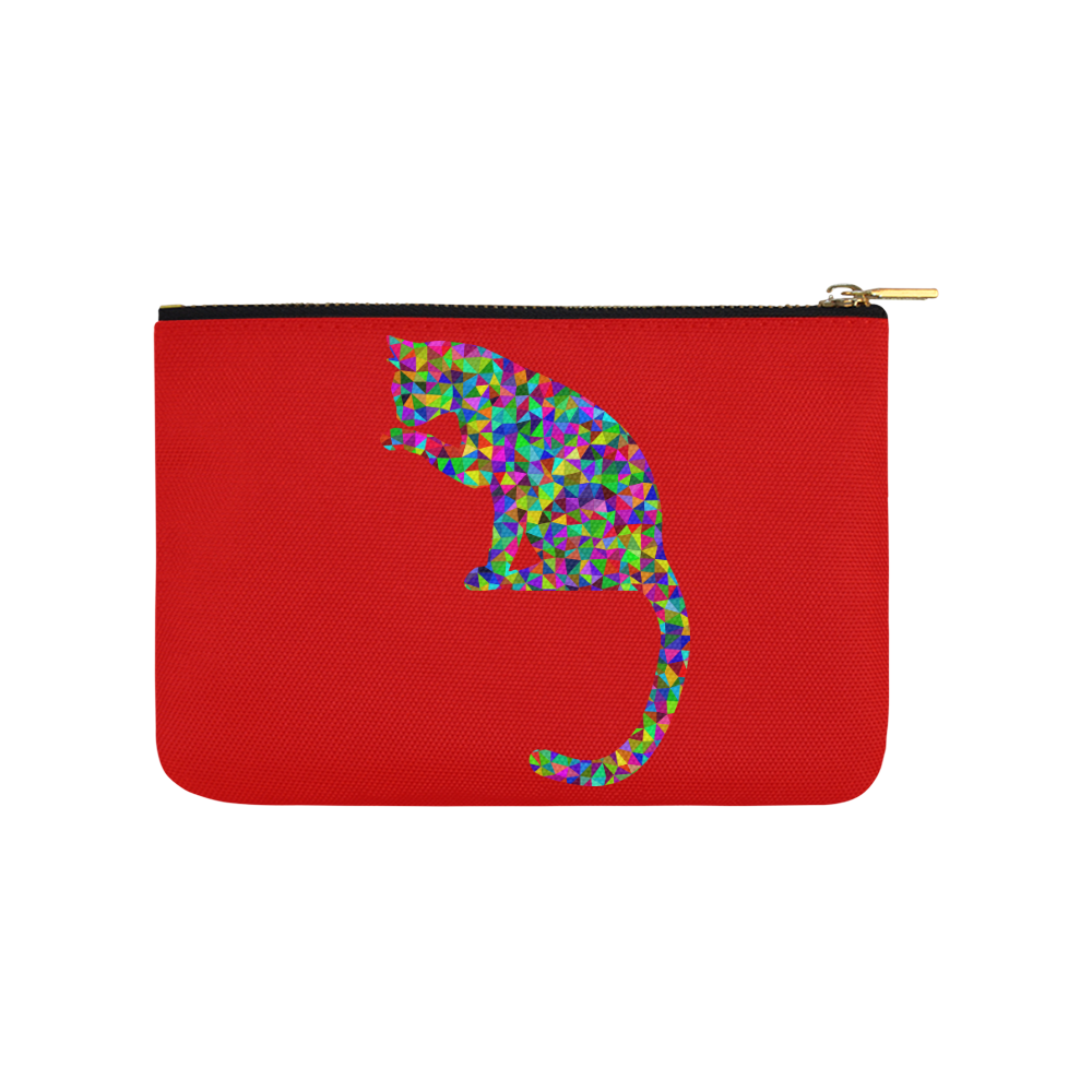 Sitting Kitty Abstract Triangle Red Carry-All Pouch 9.5''x6''