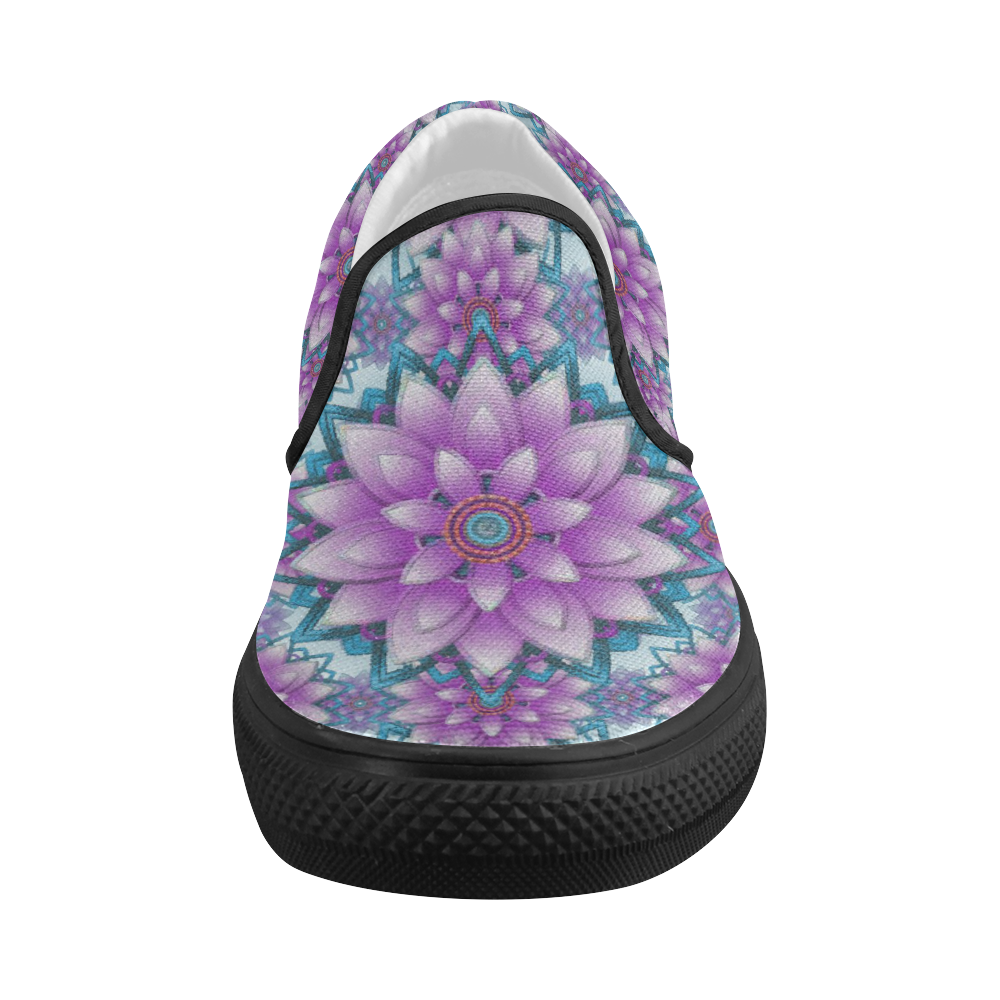 Lotus Flower Pattern - Purple and turquoise Women's Slip-on Canvas Shoes (Model 019)