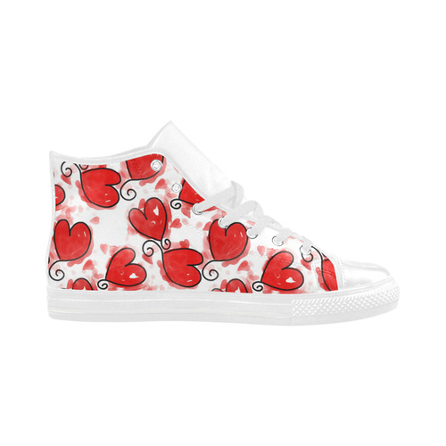 Love Hearts Watercolor Aquila High Top Microfiber Leather Women's Shoes (Model 032)