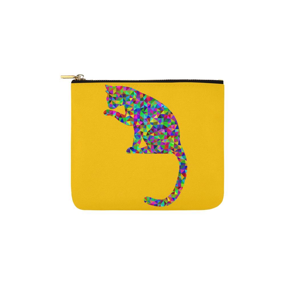 Sitting Kitty Abstract Triangle Yellow Carry-All Pouch 6''x5''