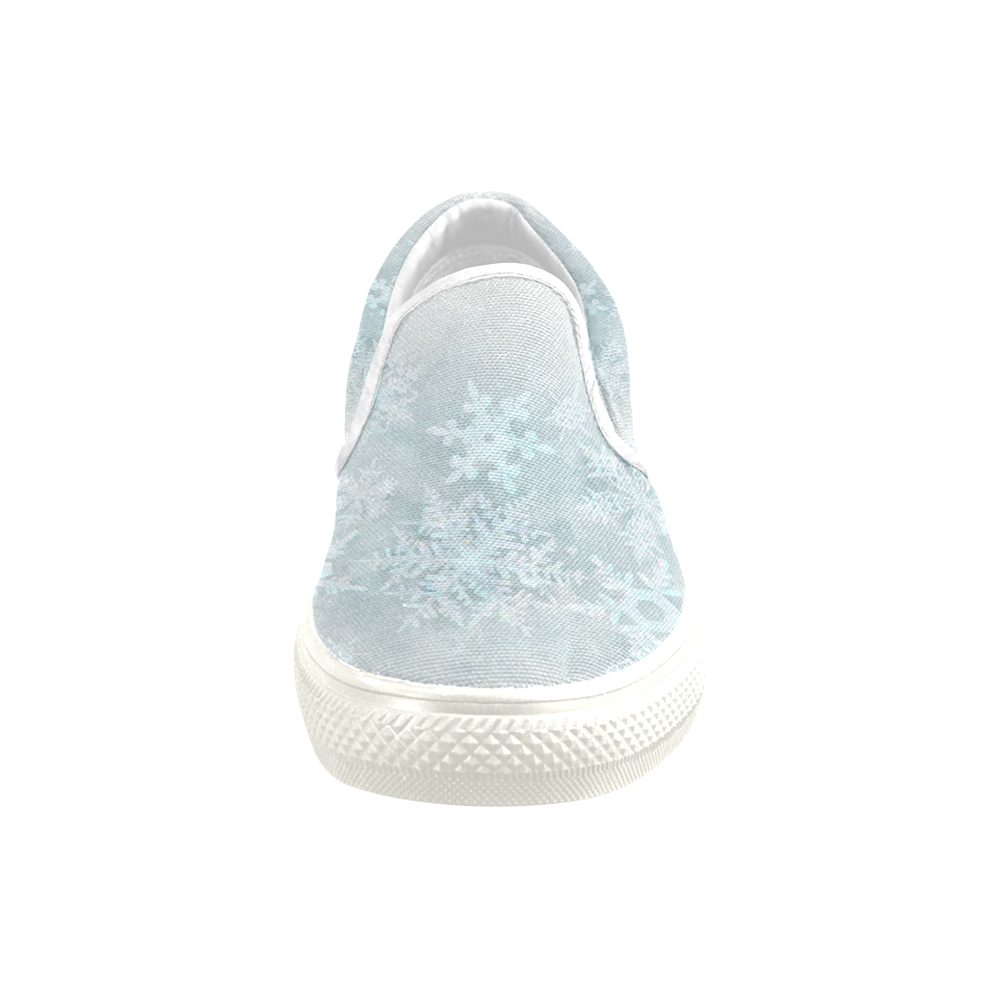 Snowflakes White and blue Women's Unusual Slip-on Canvas Shoes (Model 019)