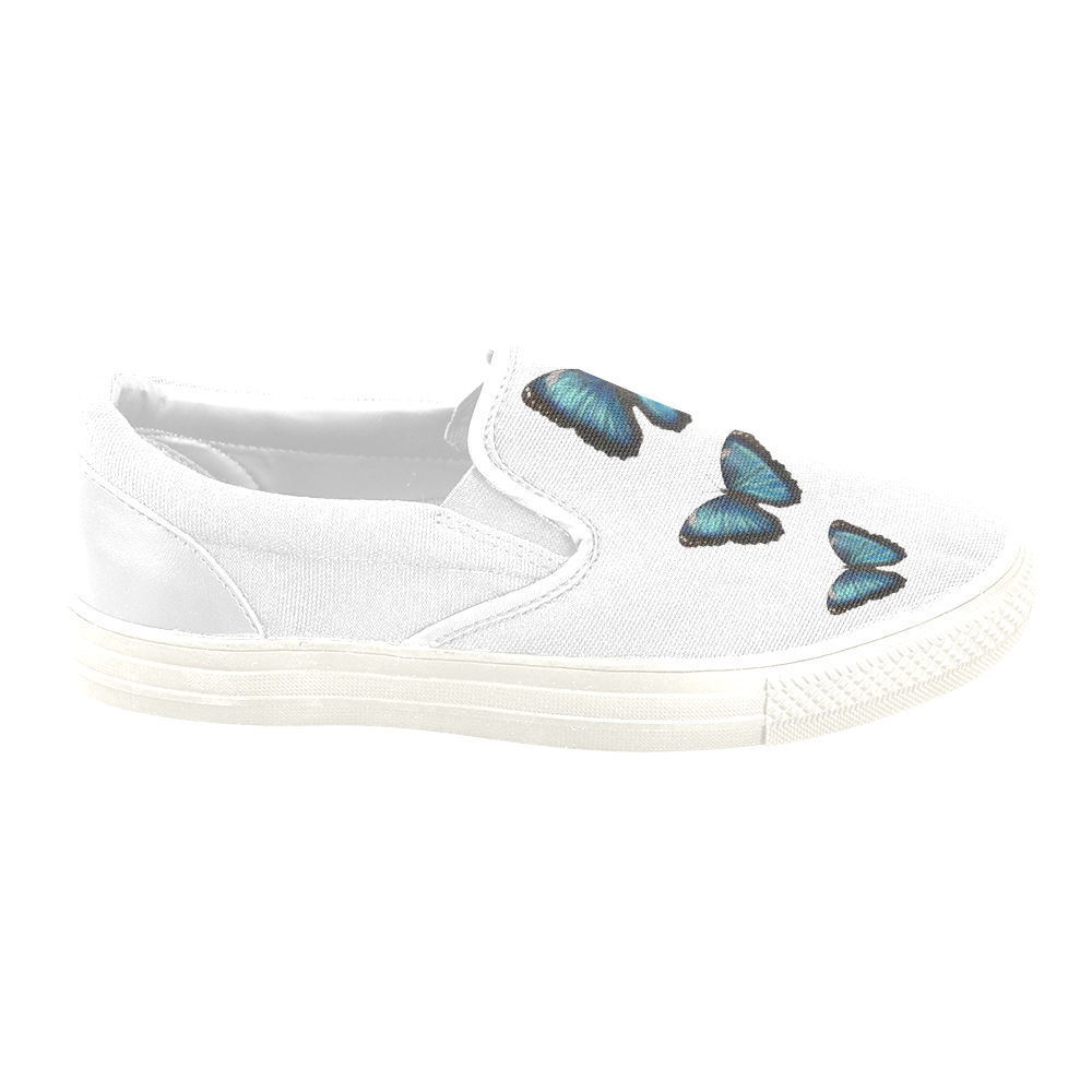 Morpho hyacintus butterflies painting Women's Unusual Slip-on Canvas Shoes (Model 019)