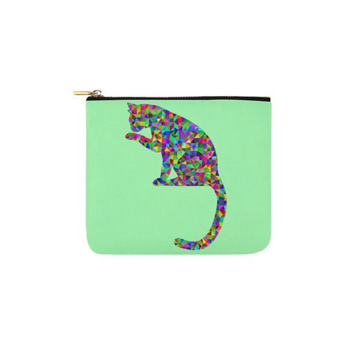 Sitting Kitty Abstract Triangle Mint Green Carry-All Pouch 6''x5''