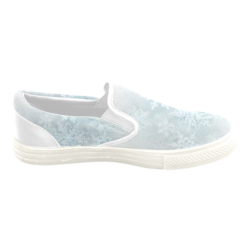 Snowflakes White and blue Women's Unusual Slip-on Canvas Shoes (Model 019)