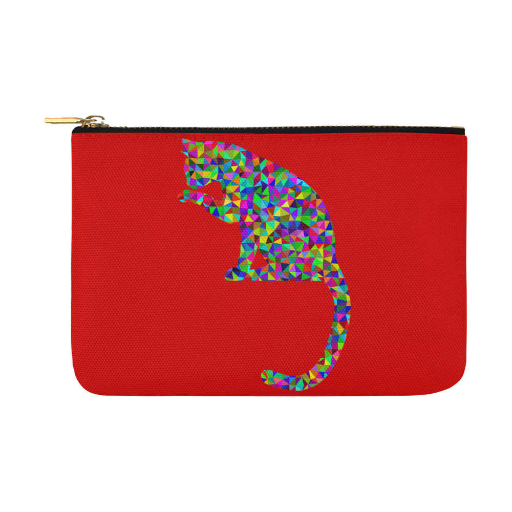 Sitting Kitty Abstract Triangle Red Carry-All Pouch 12.5''x8.5''