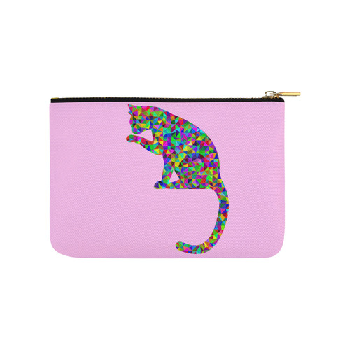 Sitting Kitty Abstract Triangle Pink Carry-All Pouch 9.5''x6''
