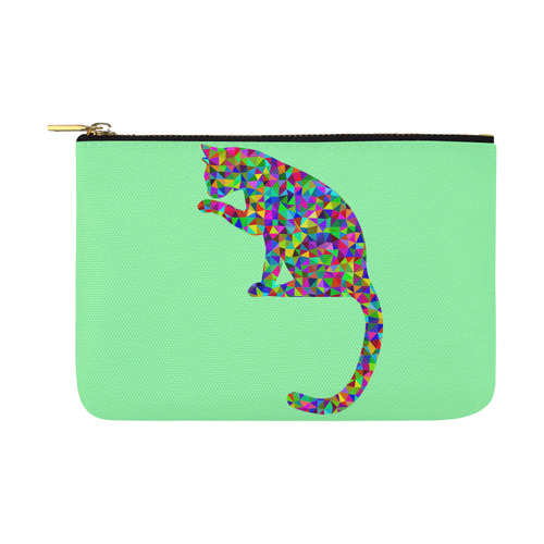 Sitting Kitty Abstract Triangle Mint  Green Carry-All Pouch 12.5''x8.5''