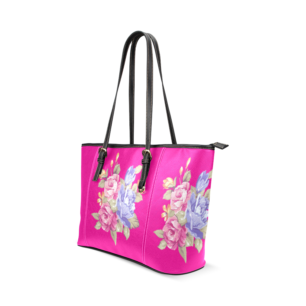 Floral Leather Tote Bag/Large (Model 1640) | ID: D1098015