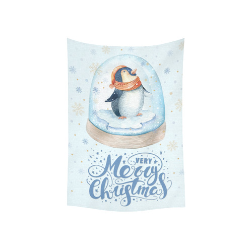 cute penguin, christmas wishes Cotton Linen Wall Tapestry 40"x 60"