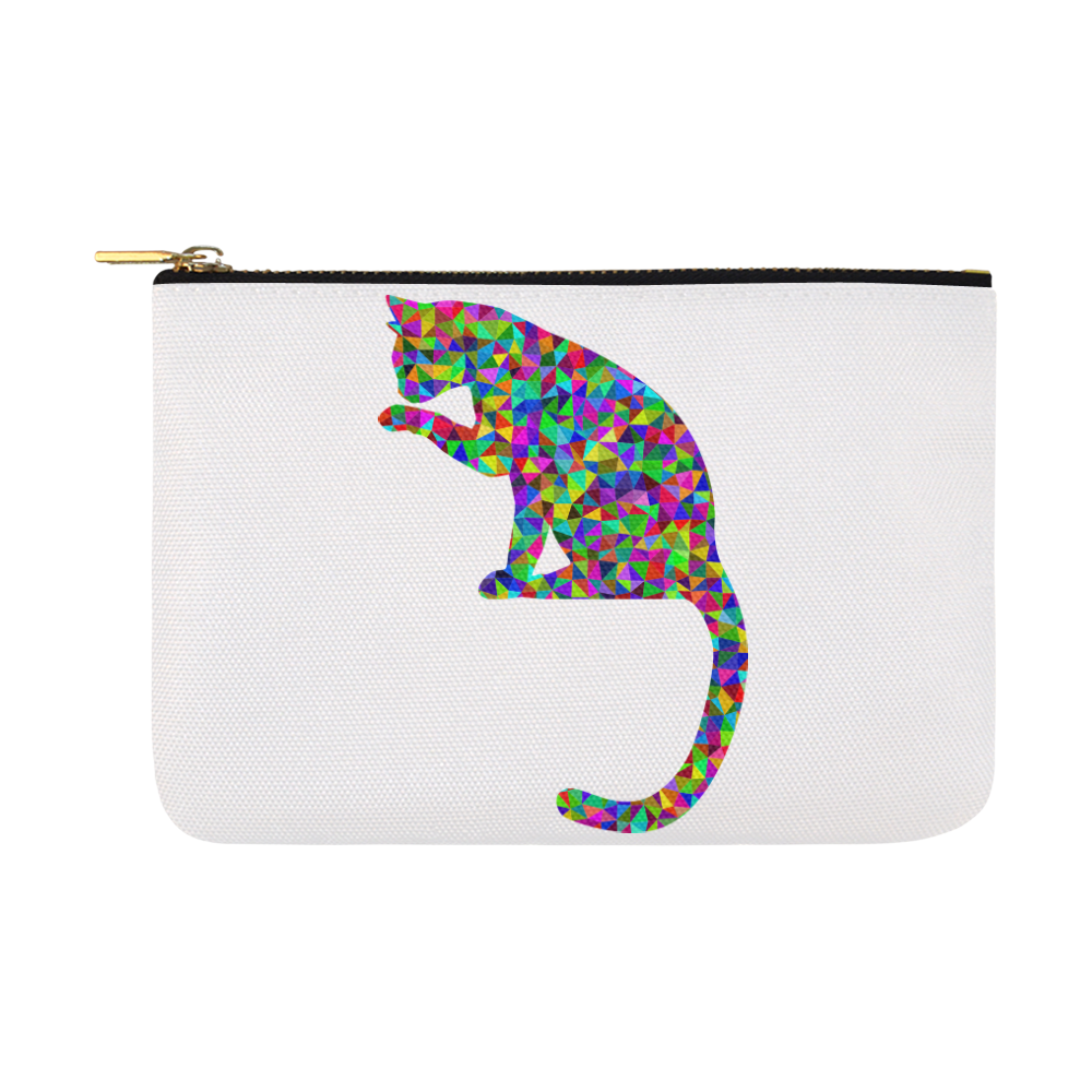 Sitting Kitty Abstract Triangle White Carry-All Pouch 12.5''x8.5''