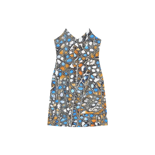 abstract mosaic A V-Neck Open Fork Long Dress(Model D18)