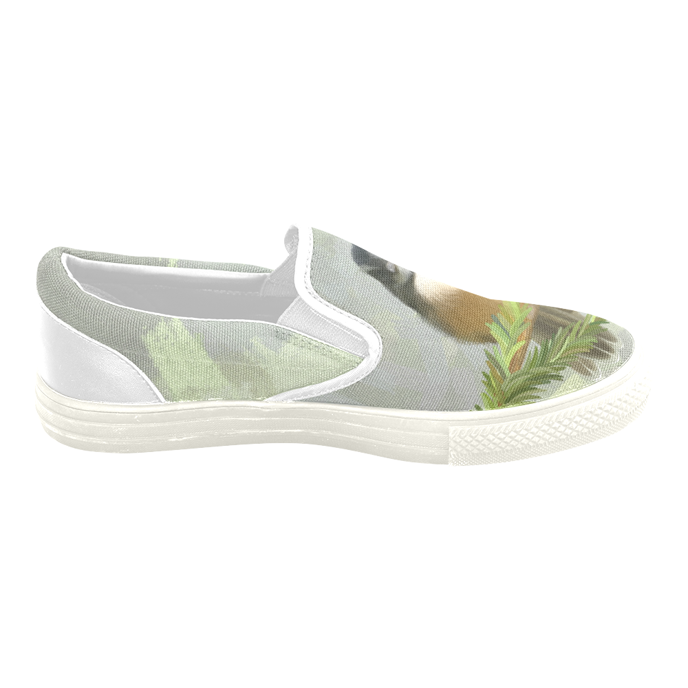 Fantail Chick in Forrest, watercolor & pastel Women's Unusual Slip-on Canvas Shoes (Model 019)