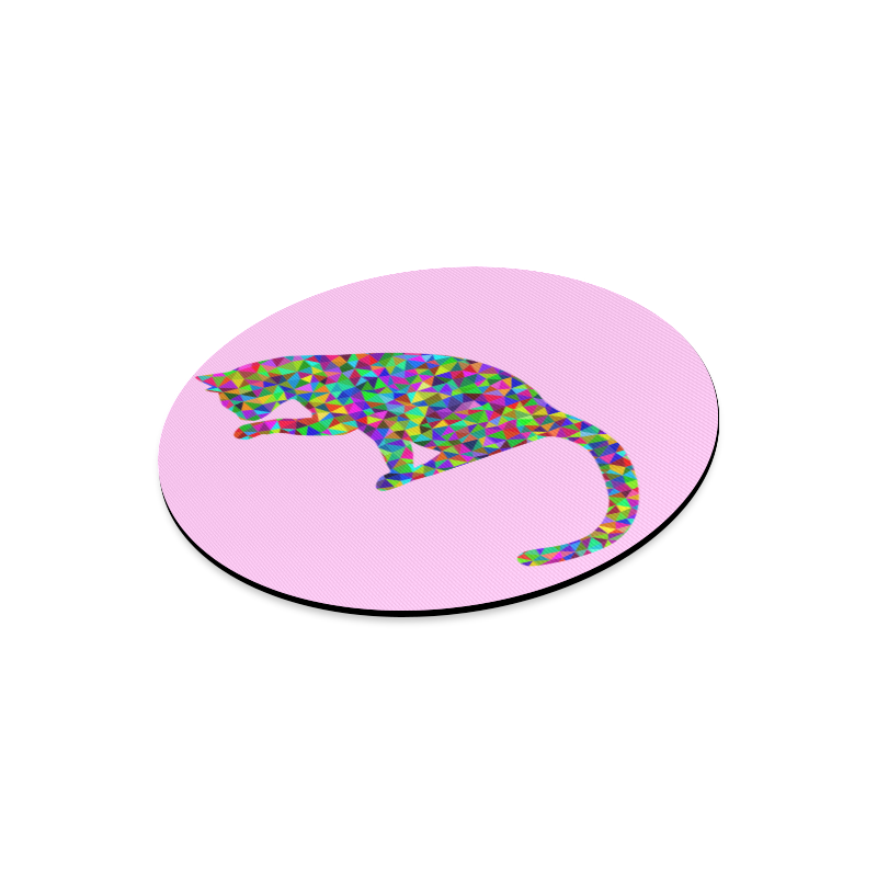 Sitting Kitty Abstract Triangle Pink Round Mousepad