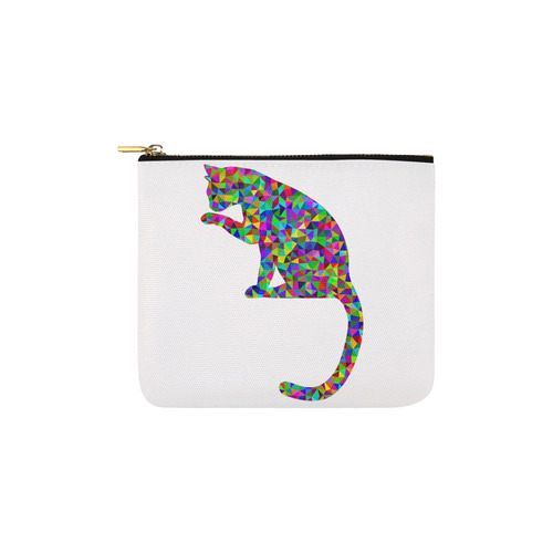 Sitting Kitty Abstract Triangle White Carry-All Pouch 6''x5''
