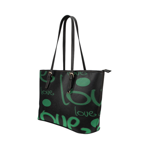 Green Love Leather Tote Bag/Large (Model 1651)