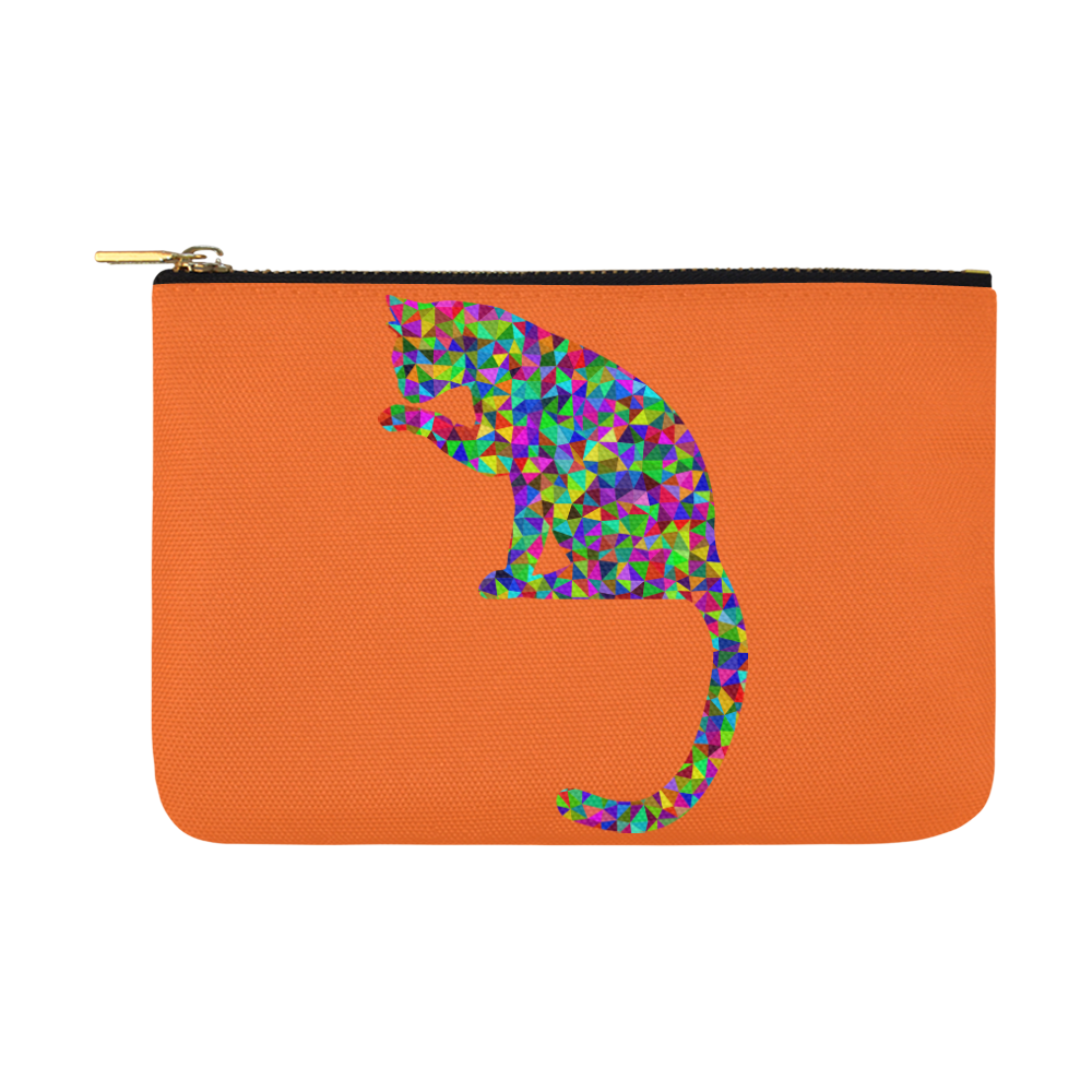Sitting Kitty Abstract Triangle Orange Carry-All Pouch 12.5''x8.5''