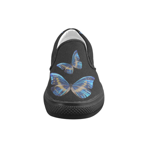 Morpho cypris butterflies painting Women's Unusual Slip-on Canvas Shoes (Model 019)
