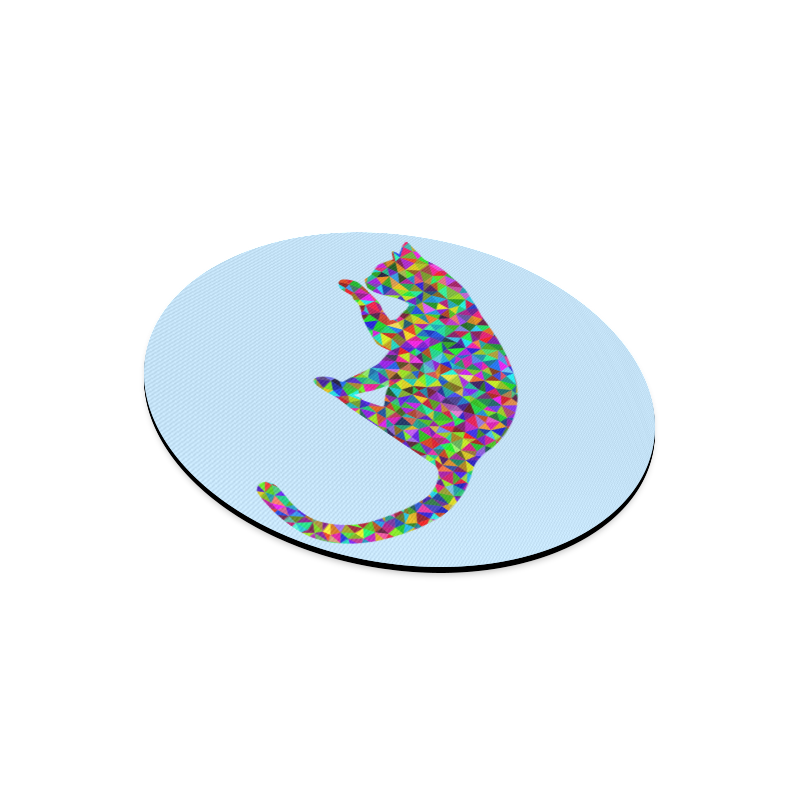 Sitting Kitty Abstract Triangle Blue Round Mousepad