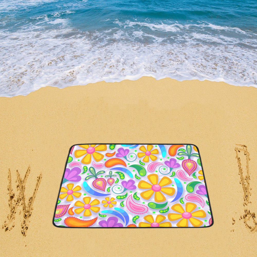 Funny Colorful Flowers Beach Mat 78"x 60"