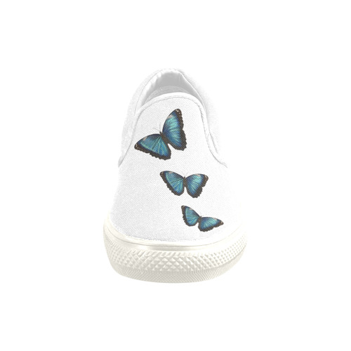 Morpho hyacintus butterflies painting Women's Unusual Slip-on Canvas Shoes (Model 019)